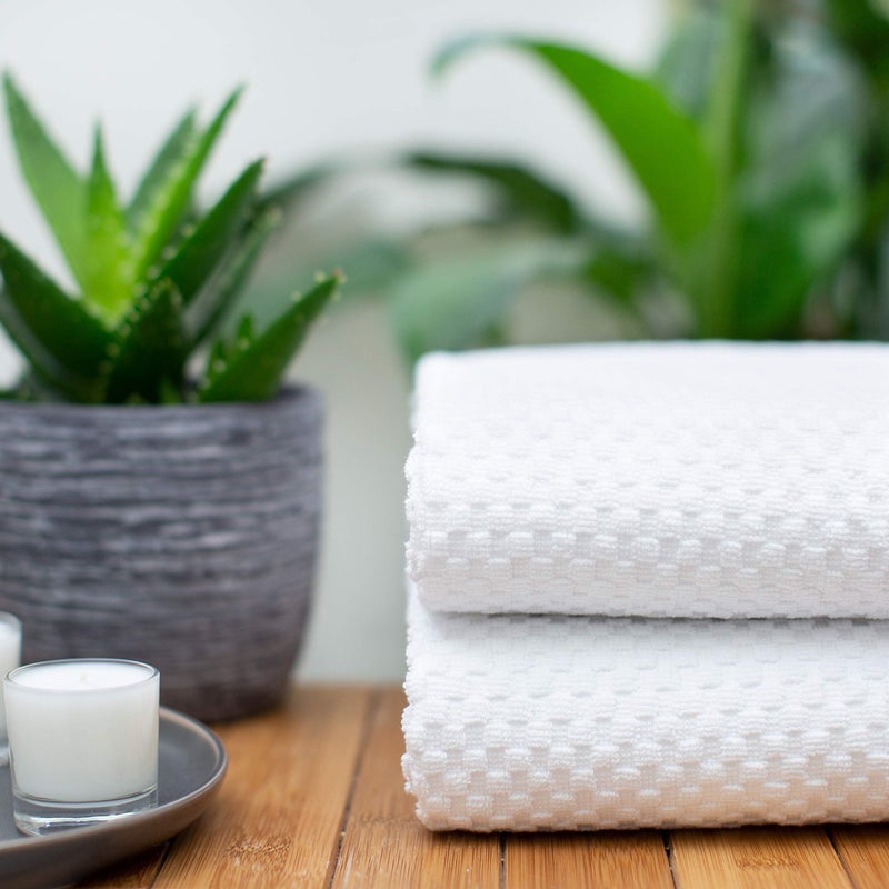 COTTON CRAFT- Euro Spa Set of 2 Luxury Waffle Weave Bath Sheets, Oversized Pure Ringspun Cotton, 35 inch x 70 inch, White - Image 4